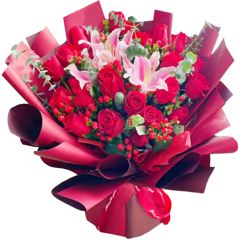 22朵红玫瑰百合，爱的火焰