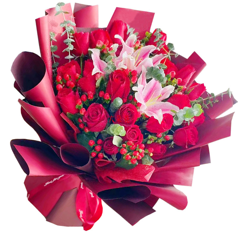 22朵红玫瑰百合，爱的火焰