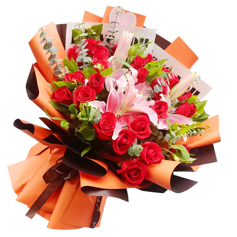 22朵红玫瑰百合，我的爱为你点亮