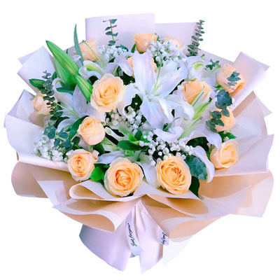 玉林16朵香槟玫瑰2支百合，爱的温暖和幸福