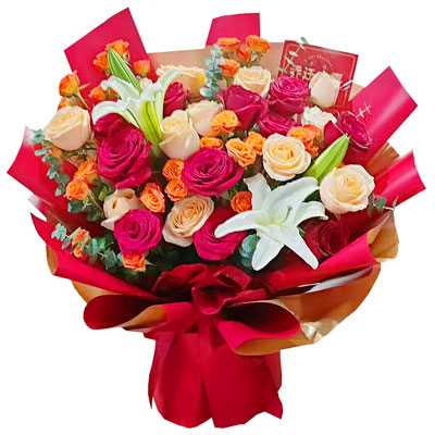 玉林19朵玫瑰百合，爱情永不凋零