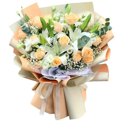 玉林19朵香槟玫瑰百合，你是我的真爱