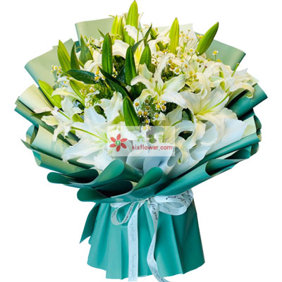 玉林8支白色多头百合洋甘菊，如潮的思念