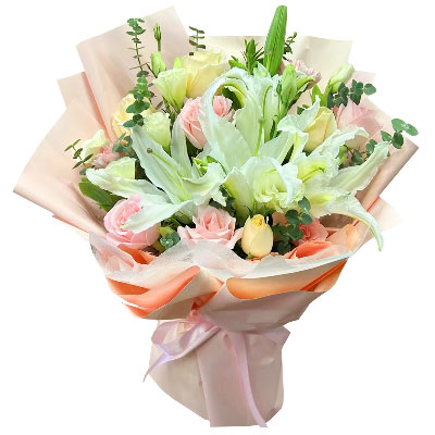 玉林10朵玫瑰百合混搭，爱是难忘时刻