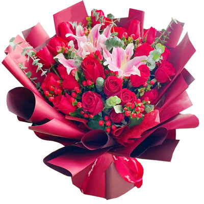 玉林22朵红玫瑰百合，爱的火焰