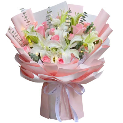 玉林16朵粉玫瑰百合，感情稳定坚固